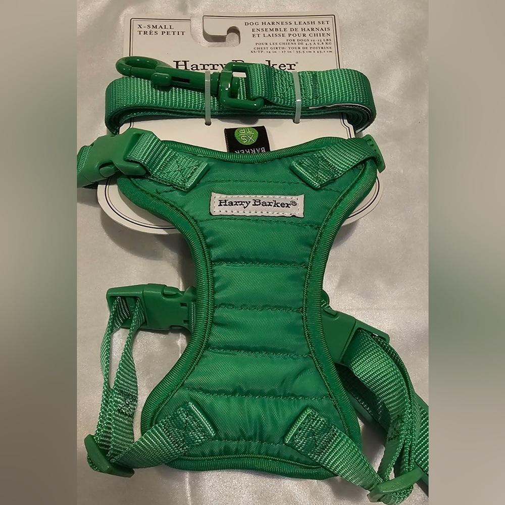 Harry Barker Green Padded Harness and Matching Leash Set (XS)